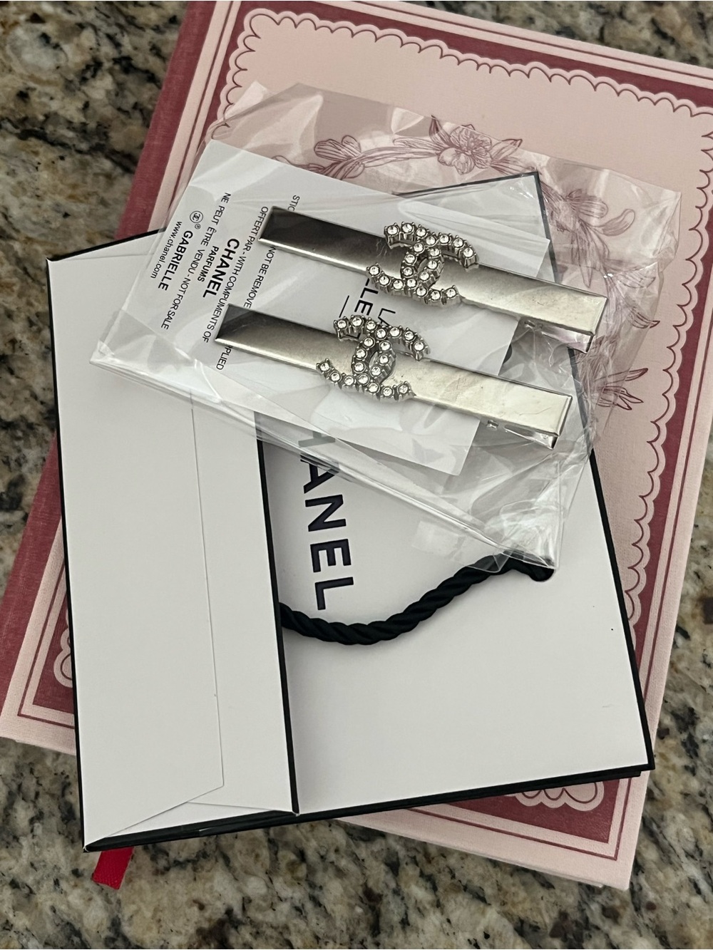 CHANEL Crystal CC Logo Silver-Tone Hair Clips